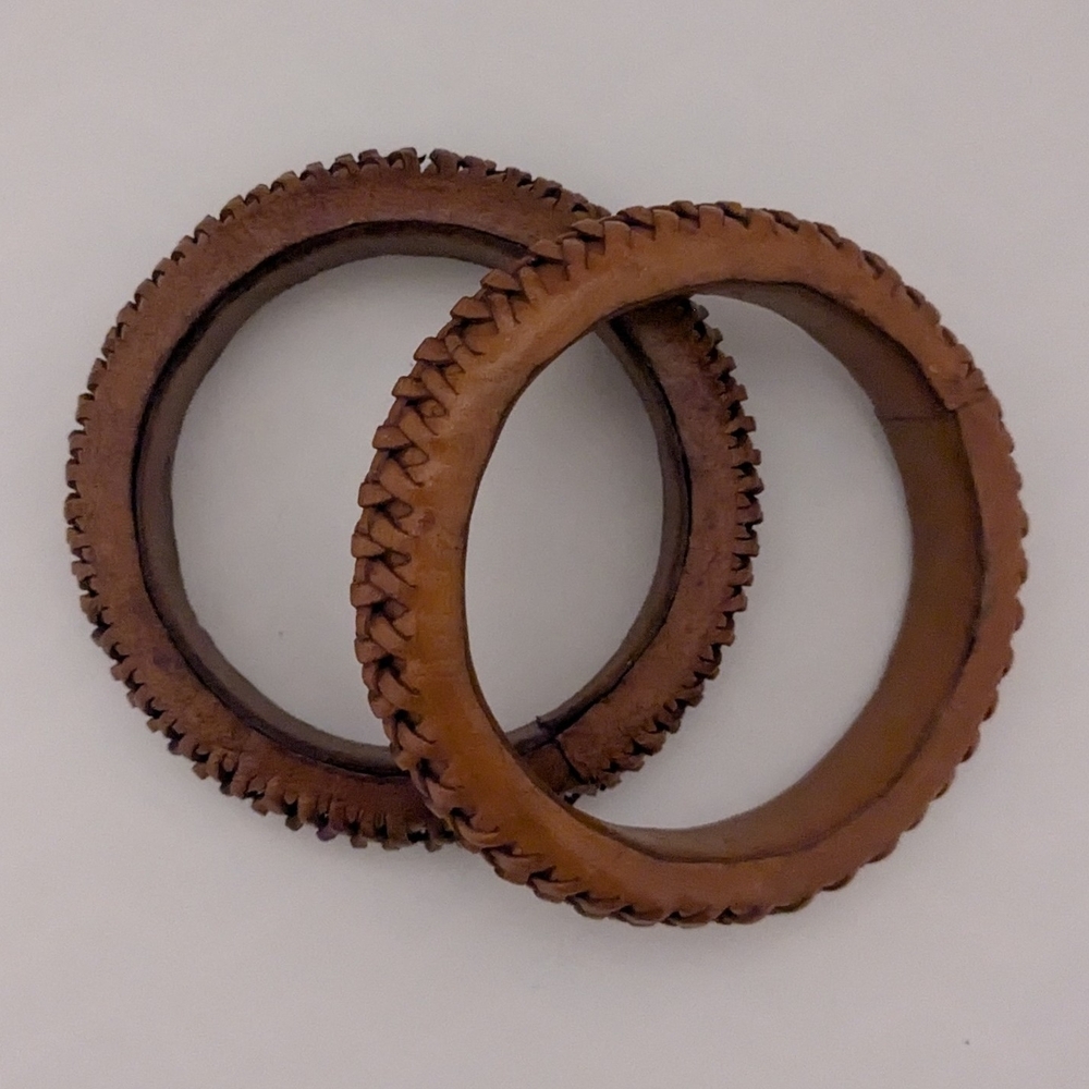 Brown Leather Bangle Bracelets - image 4